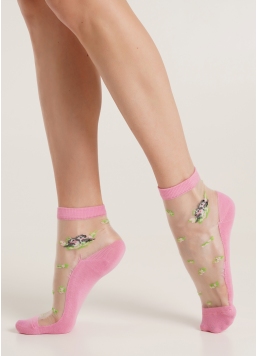 Прозорі шкарпетки з бавовняною стопою та папугами WS2 CRISTAL 021 [WS2C/Mn-021] rose (рожевий)