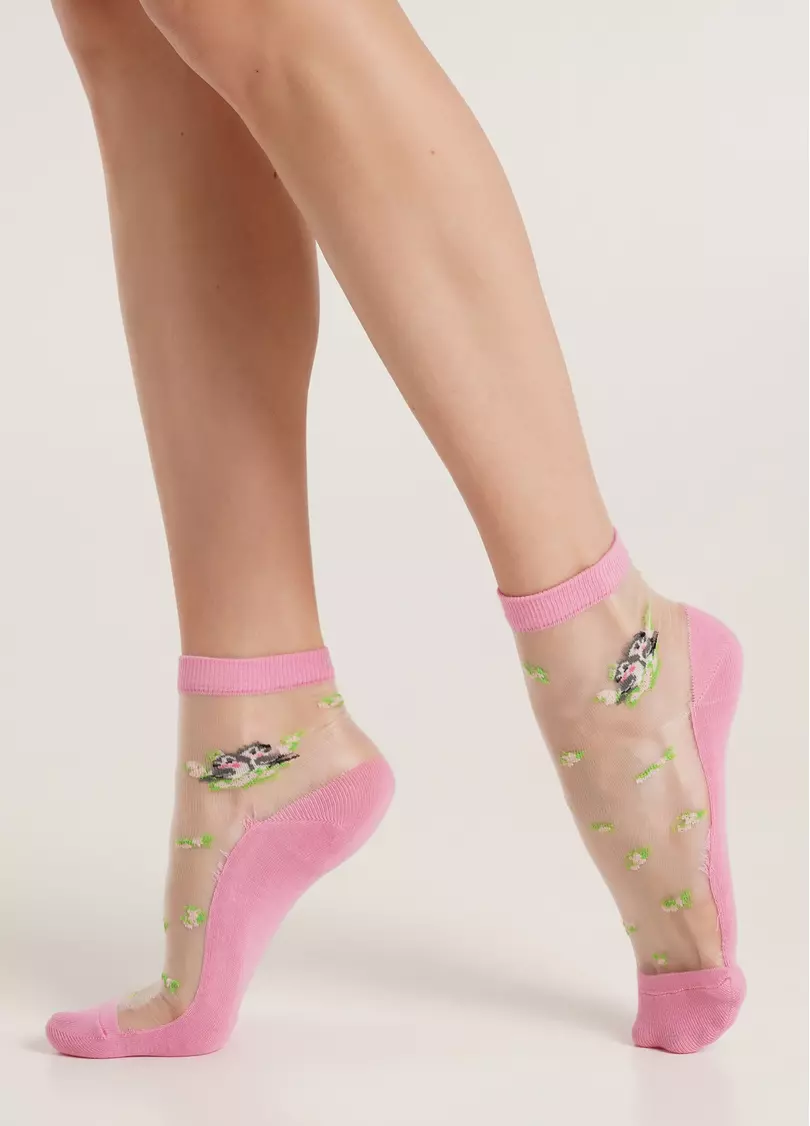 Прозорі шкарпетки з бавовняною стопою та папугами WS2 CRISTAL 021 [WS2C/Mn-021] rose (рожевий)