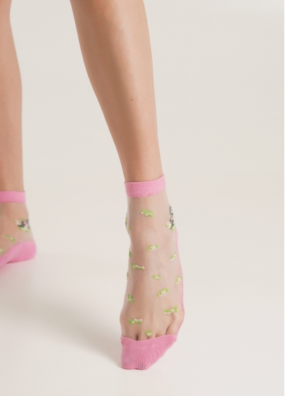Прозрачные носки с хлопковой стопой и попугаями WS2 CRISTAL 021 [WS2C/Mn-021] rose (розовый)