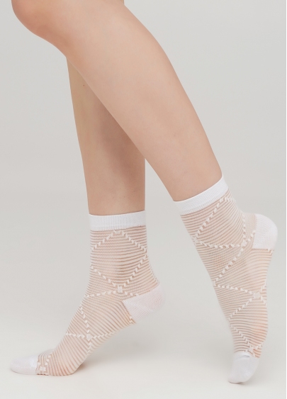 Женские носки прозрачные в полоску WS2 CRISTAL 049 (белый)