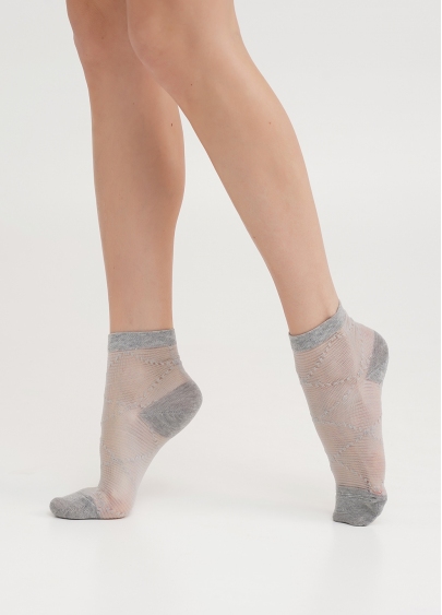 Женские носки прозрачные в полоску WS2 CRISTAL 049 light grey melange (серый)