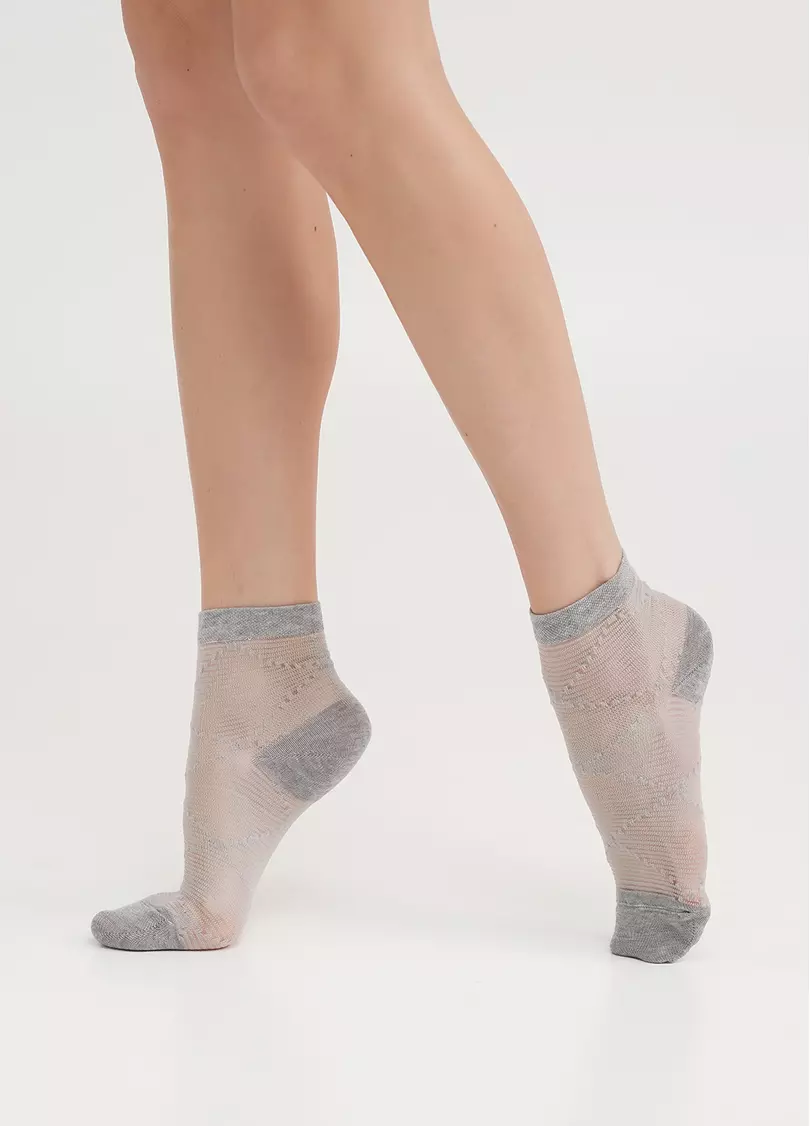 Женские носки прозрачные в полоску WS2 CRISTAL 049 light grey melange (серый)