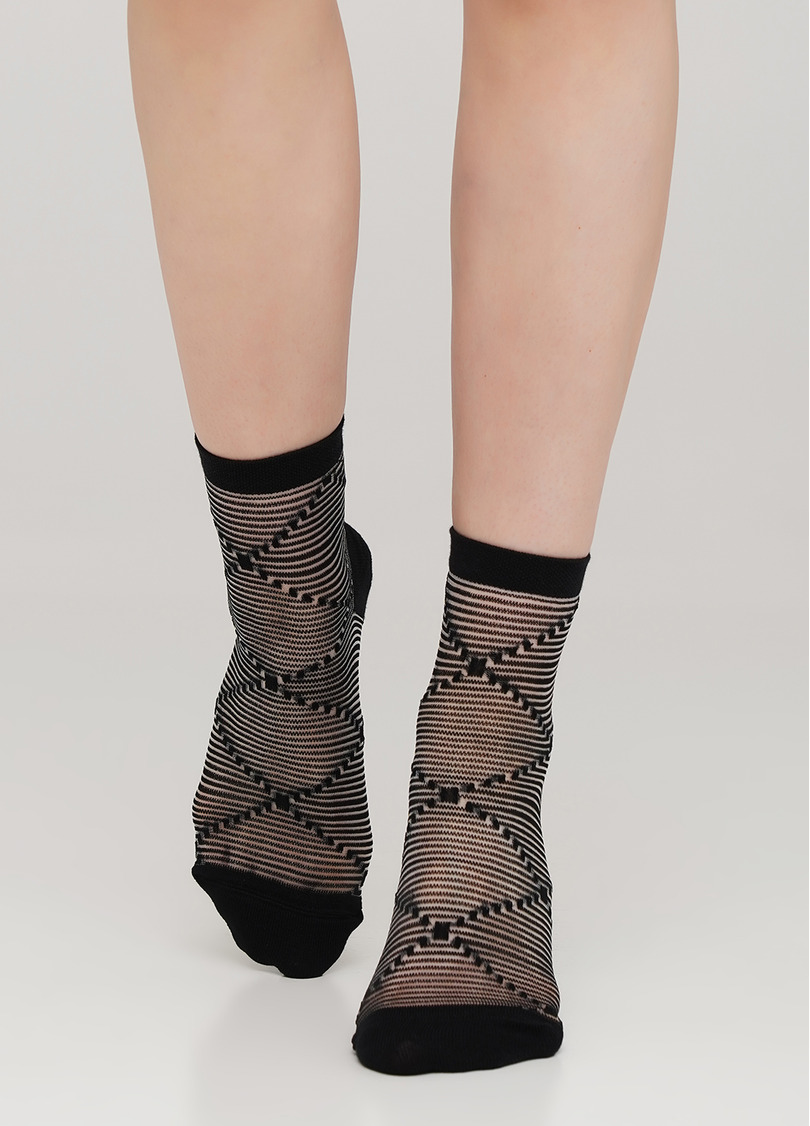 Жіночі шкарпетки прозорі в смужку WS2 CRISTAL 049 (чорний)