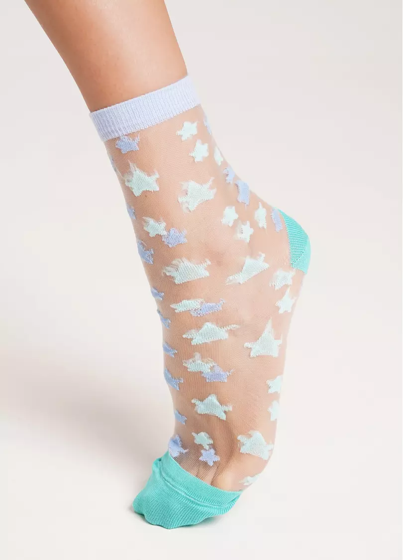 Прозрачные носки со звездами WS2 CRISTAL 063 mint (голубой)