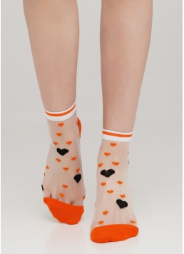 Женские носки прозрачные с узором в сердечки WS2 CRISTAL 065 (оранжевый)