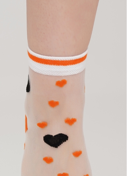 Женские носки прозрачные с узором в сердечки WS2 CRISTAL 065 (оранжевый)