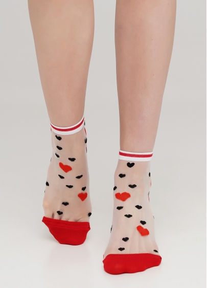 Жіночі шкарпетки прозорі з візерунком в сердечки WS2 CRISTAL 065 (червоний)