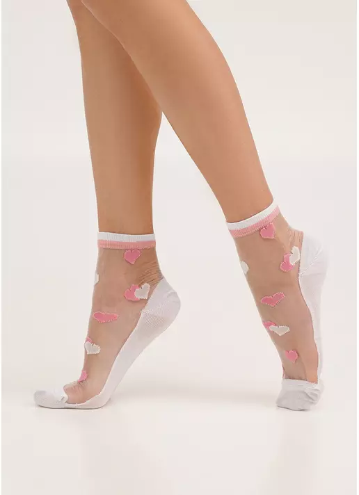 Жіночі шкарпетки прозорі з бавовняною стопою в сердечка WS2 CRISTAL 066 bianco (білий)