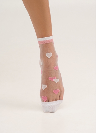 Жіночі шкарпетки прозорі з бавовняною стопою в сердечка WS2 CRISTAL 066 bianco (білий)