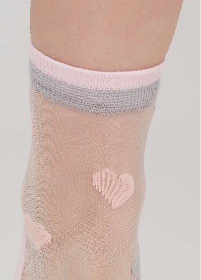Женские носки прозрачные с хлопковой стопой в сердечки WS2 CRISTAL 066 pearl (розовый)