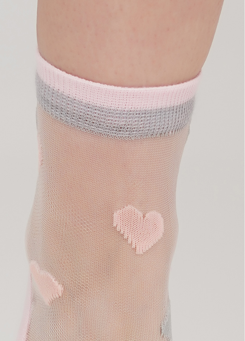 Женские носки прозрачные с хлопковой стопой в сердечки WS2 CRISTAL 066 pearl (розовый)