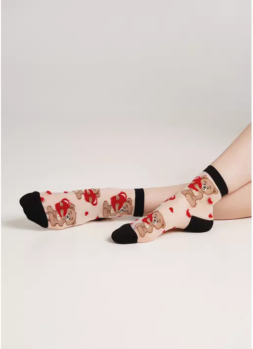 Прозрачные носки с мишками WS2 CRISTAL 072 nero (черный)