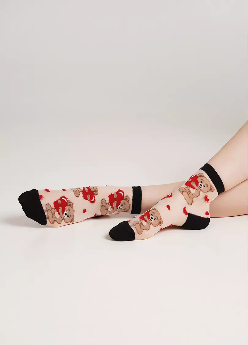 Прозрачные носки с мишками WS2 CRISTAL 072 nero (черный)