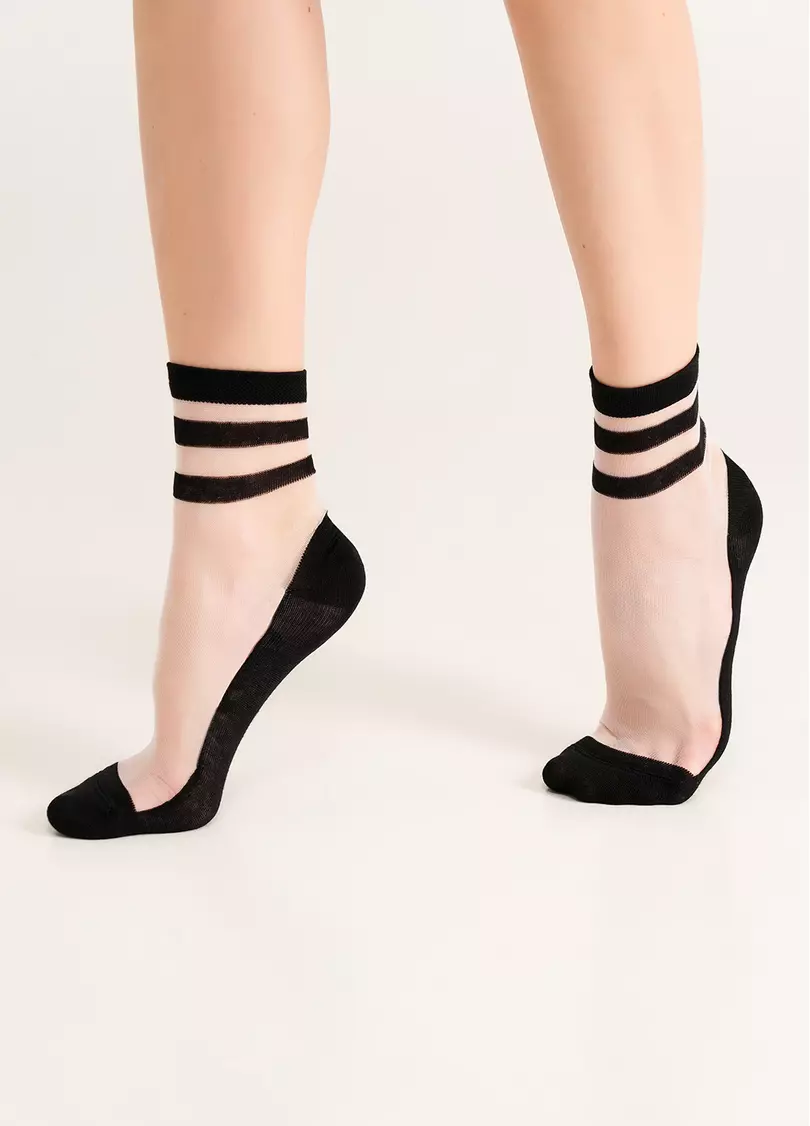 Прозрачные носки с полосками WS2 CRISTAL 073 black (черный)