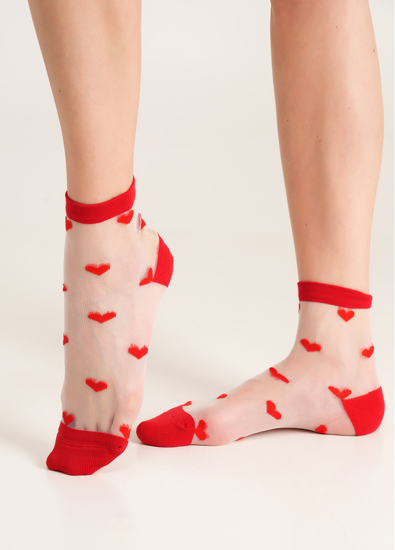 Прозрачные носки в сердечках WS2 CRISTAL 074 red (красный)