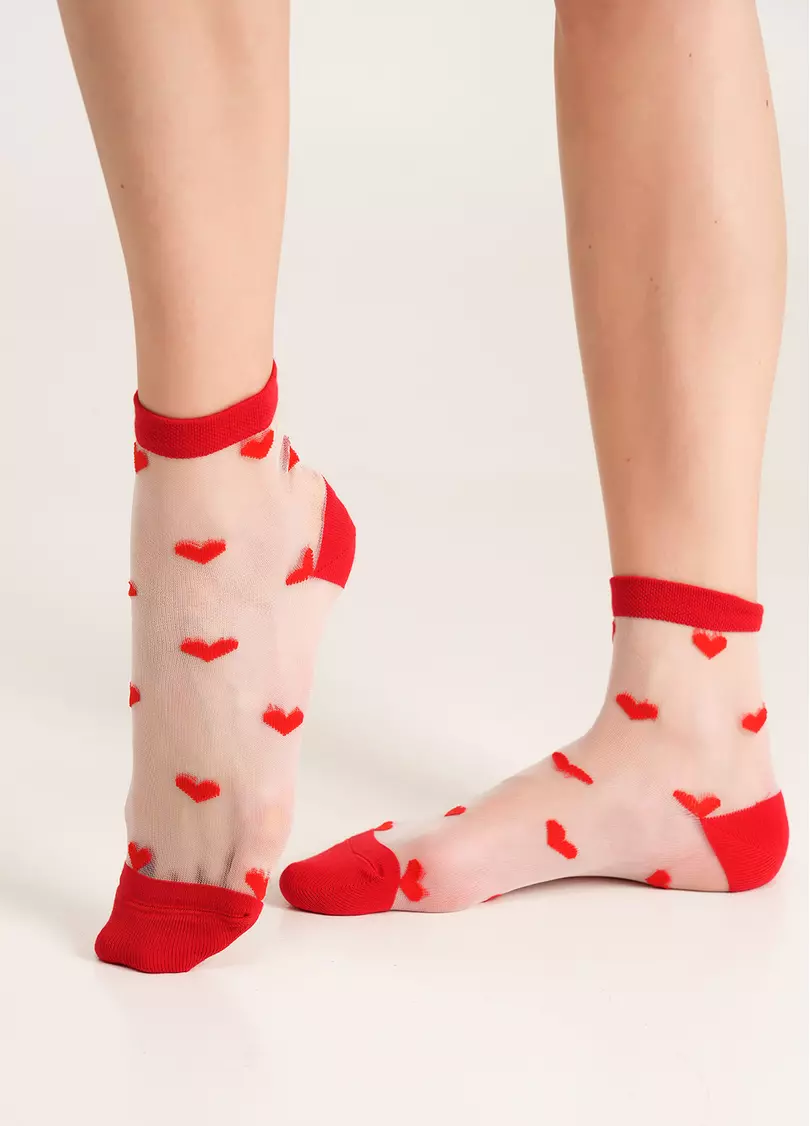 Прозрачные носки в сердечках WS2 CRISTAL 074 red (красный)