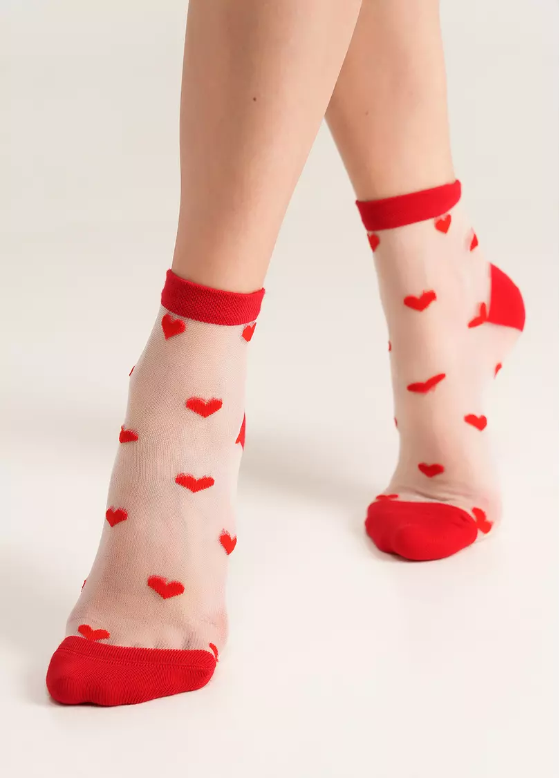 Прозрачные носки в сердечках WS2 CRISTAL 074 red (красный)