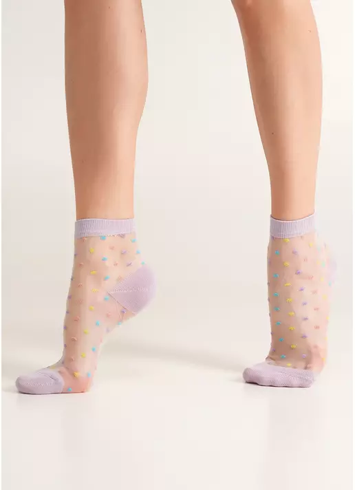 Прозорі шкарпетки в яскравий горошок WS2 CRISTAL 075 lilac (фіолетовий)