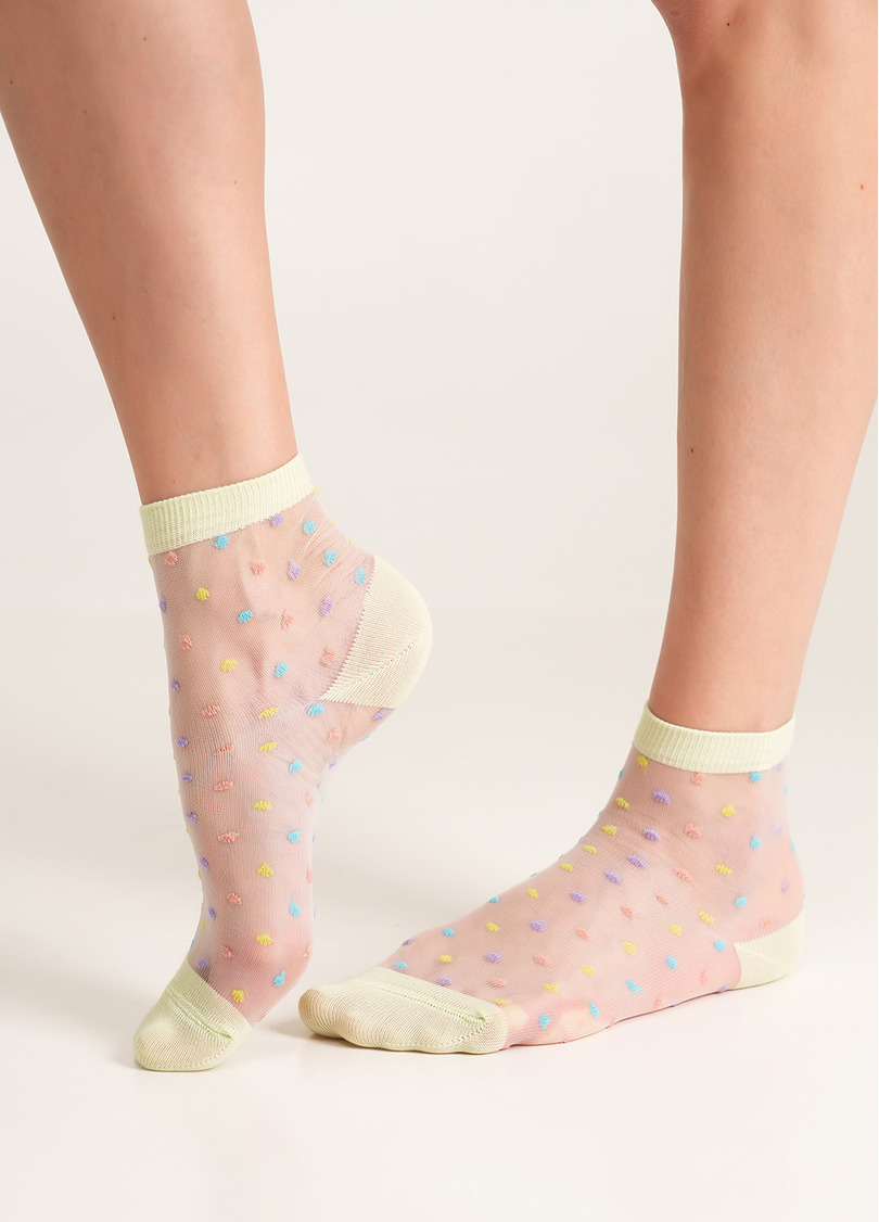 Прозорі шкарпетки в яскравий горошок WS2 CRISTAL 075 salat (зелений)