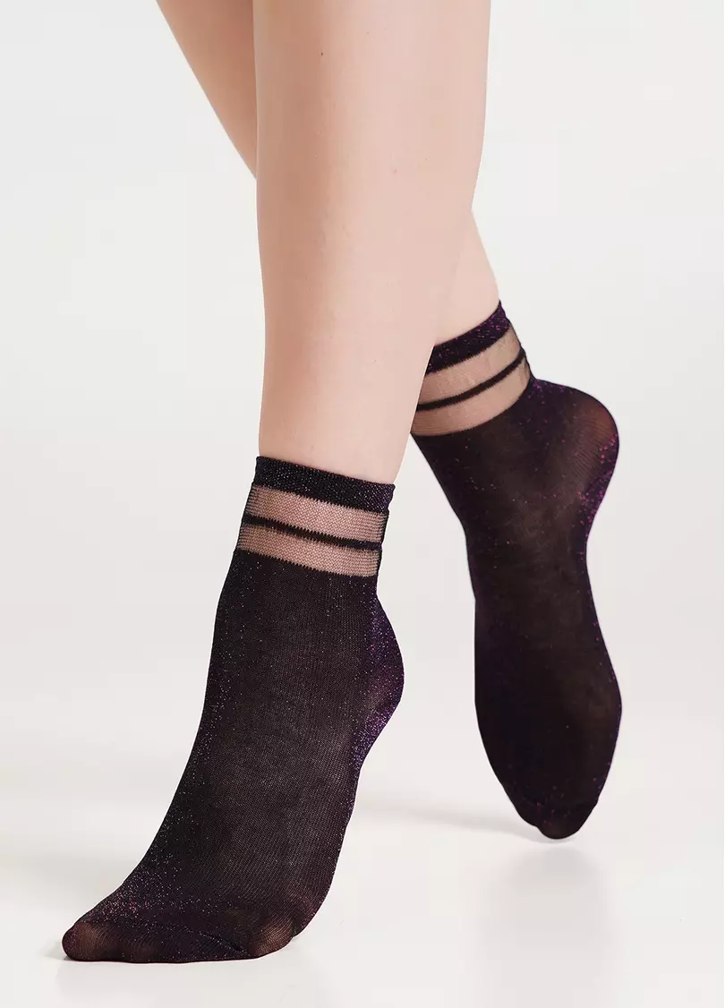 Женские носки с люрексом WS2 CRISTAL LUREX PA 001 black/pink (черный/розовый)