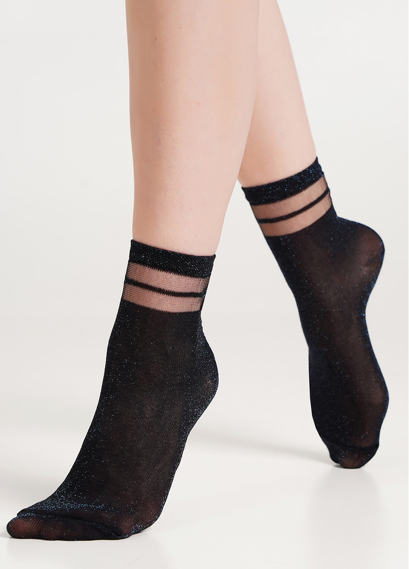 Женские носки с люрексом WS2 CRISTAL LUREX PA 001 black/turquoise (черный/голубой)