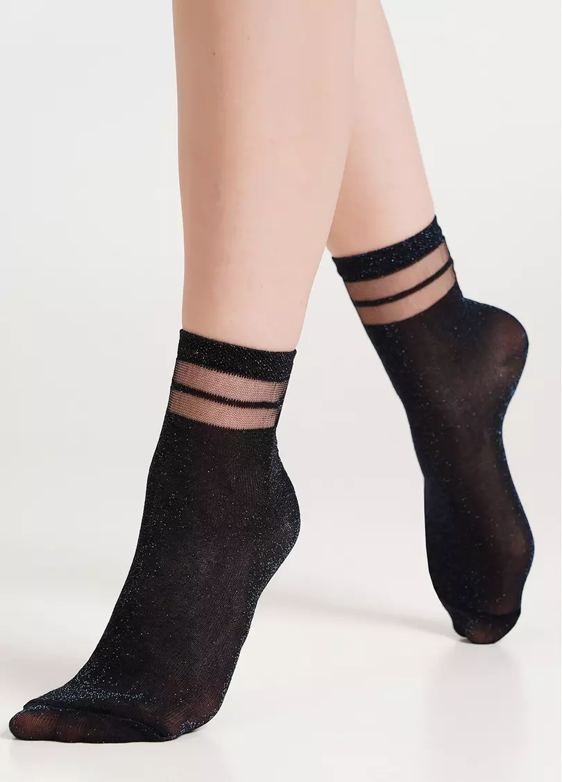 Женские носки с люрексом WS2 CRISTAL LUREX PA 001 black/turquoise (черный/голубой)