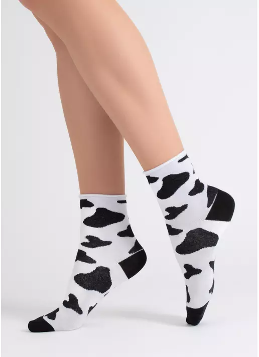 Носки с принтом коровы WS2 FASHION 2505 black/white (черный/белый)
