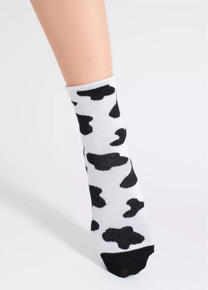 Шкарпетки з принтом корови WS2 FASHION 2505 black/white (чорний/білий)