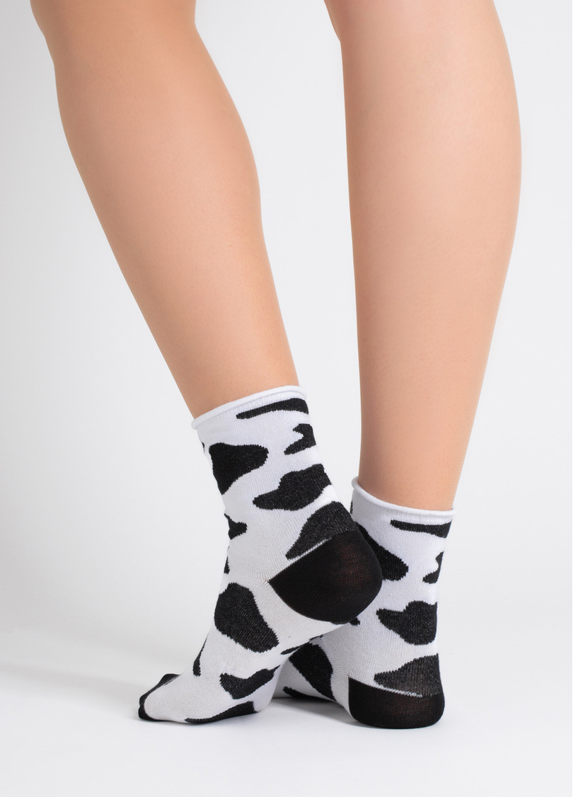 Шкарпетки з принтом корови WS2 FASHION 2505 black/white (чорний/білий)