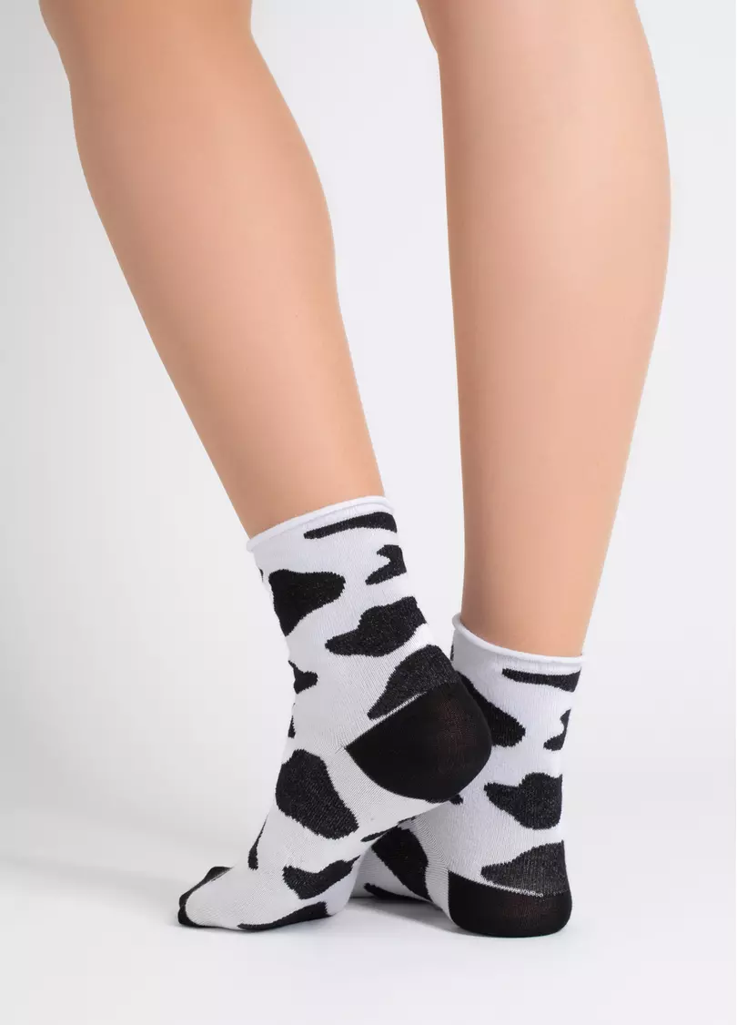 Шкарпетки з принтом корови WS2 FASHION 2505 black/white (чорний/білий)