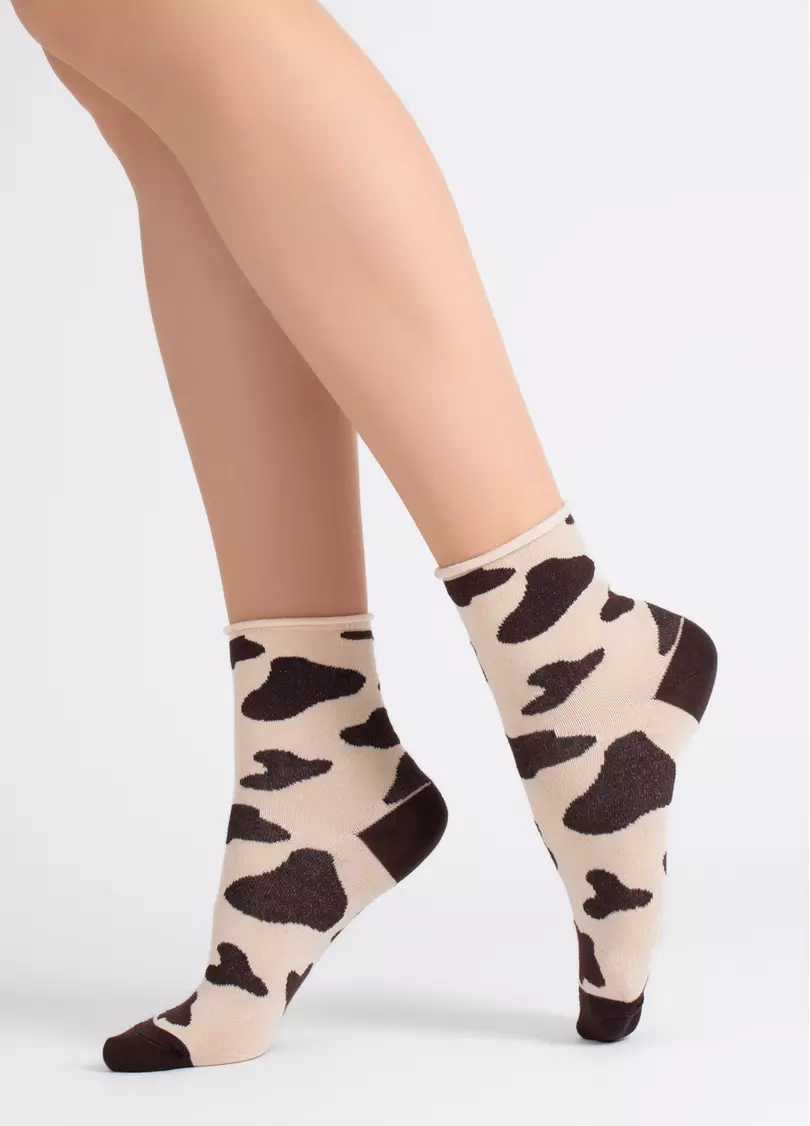 Шкарпетки з принтом корови WS2 FASHION 2505 sand (бежевий)