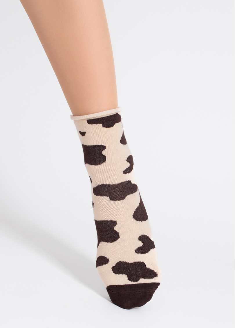 Шкарпетки з принтом корови WS2 FASHION 2505 sand (бежевий)