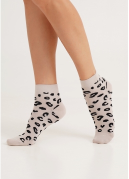 Шкарпетки бавовняні з леопардовим принтом WS2 SAFARI 002 moonlight (бежевий)
