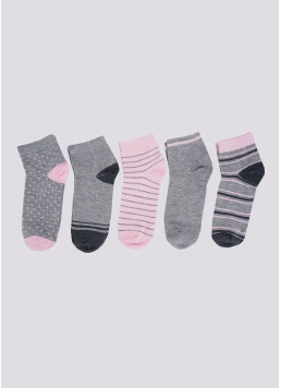 Шкарпетки зі смугами та в горох набір з 5 пар WS2 SET 6 pearl/light grey melange/dark grey melange (рожевий/сірий)