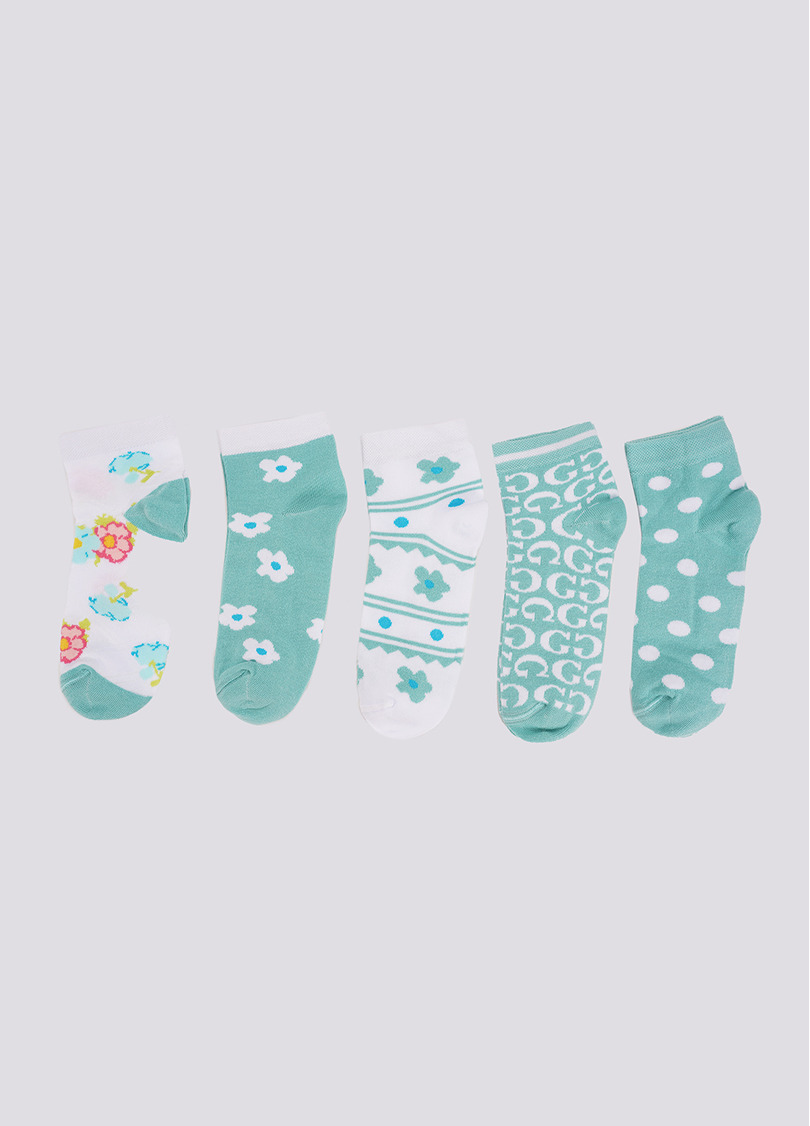 Шкарпетки з квітами набір з 5 пар WS2 SET 7 white/pastel turquoise (білий/зелений)