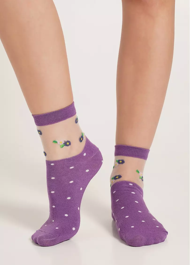 Носки в цветы WS2C/Mn-015 (WSM-015 calzino) lavander (фіолетовый)