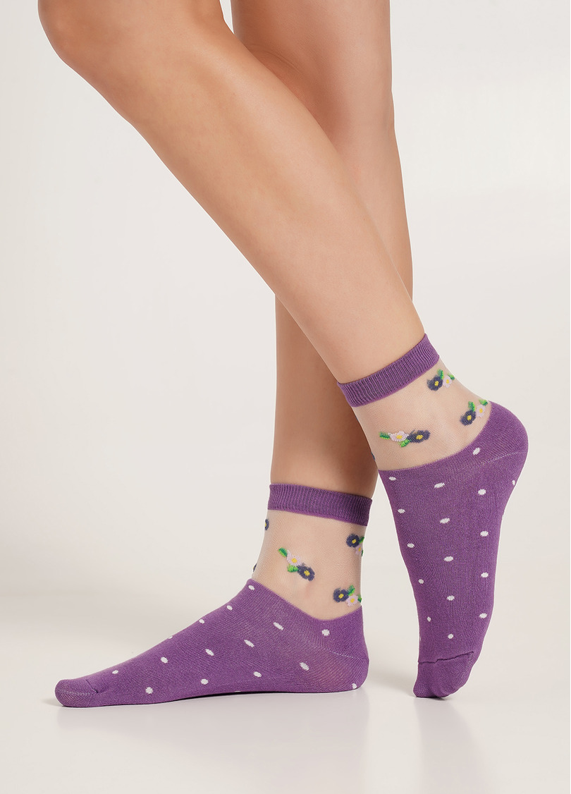 Носки в цветы WS2C/Mn-015 (WSM-015 calzino) lavander (фіолетовый)