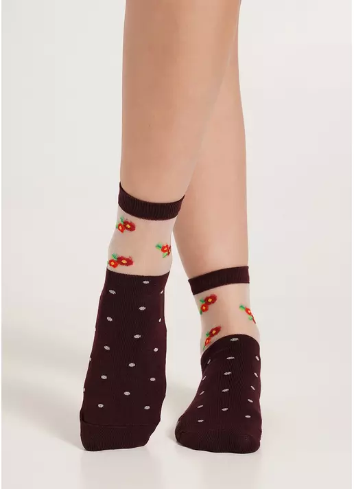 Шкарпетки у квіти WS2C/Mn-015 (WSM-015 calzino) marsala (бордовий)
