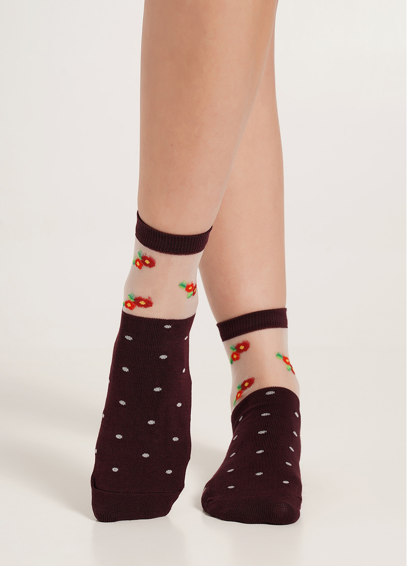 Шкарпетки у квіти WS2C/Mn-015 (WSM-015 calzino) marsala (бордовий)