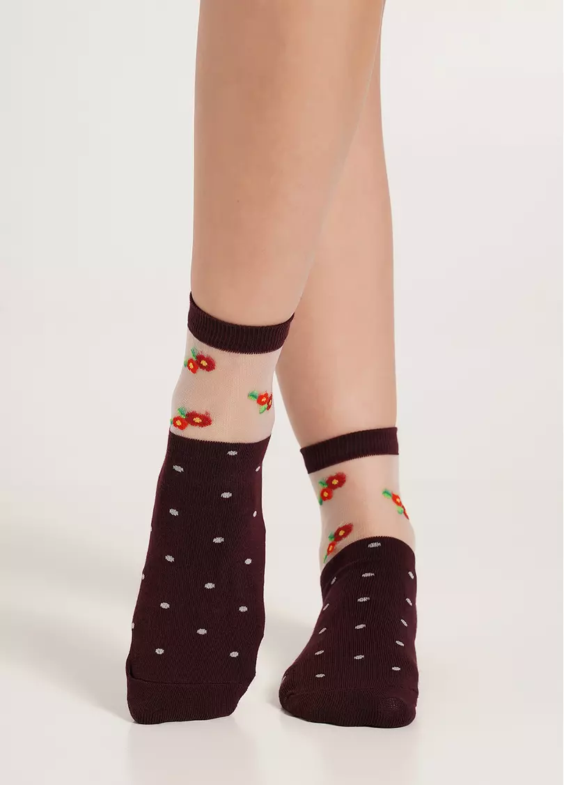 Шкарпетки у квіти WS2C/Mn-015 (WSM-015 calzino) marsala (бордовий)