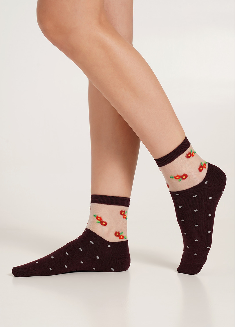 Шкарпетки у квіти WS2C/Mn-015 (WSM-015 calzino) marsala (бордовий)