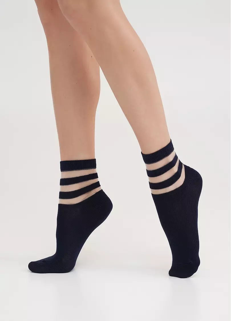 Хлопковые носки с прозрачными полосами WS2M/Mn-017 (WSM-017 calzino) navy (синий)