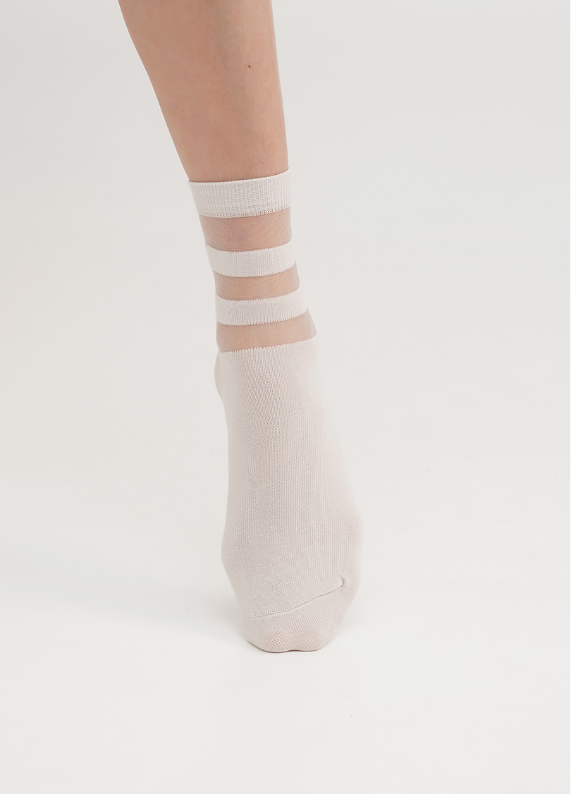 Бавовняні шкарпетки з прозорими смугами WS2M/Mn-017 (WSM-017 calzino) panna (бежевий)