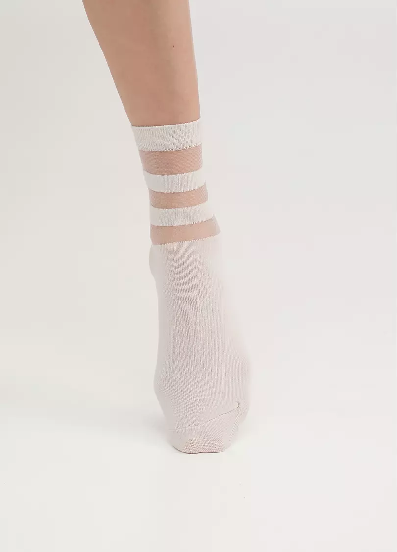 Бавовняні шкарпетки з прозорими смугами WS2M/Mn-017 (WSM-017 calzino) panna (бежевий)