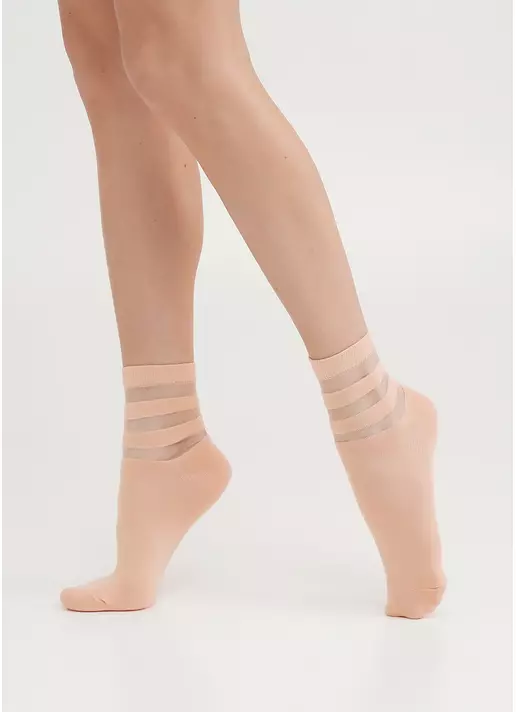 Хлопковые носки с прозрачными полосами WS2M/Mn-017 (WSM-017 calzino) powder (бежевый)