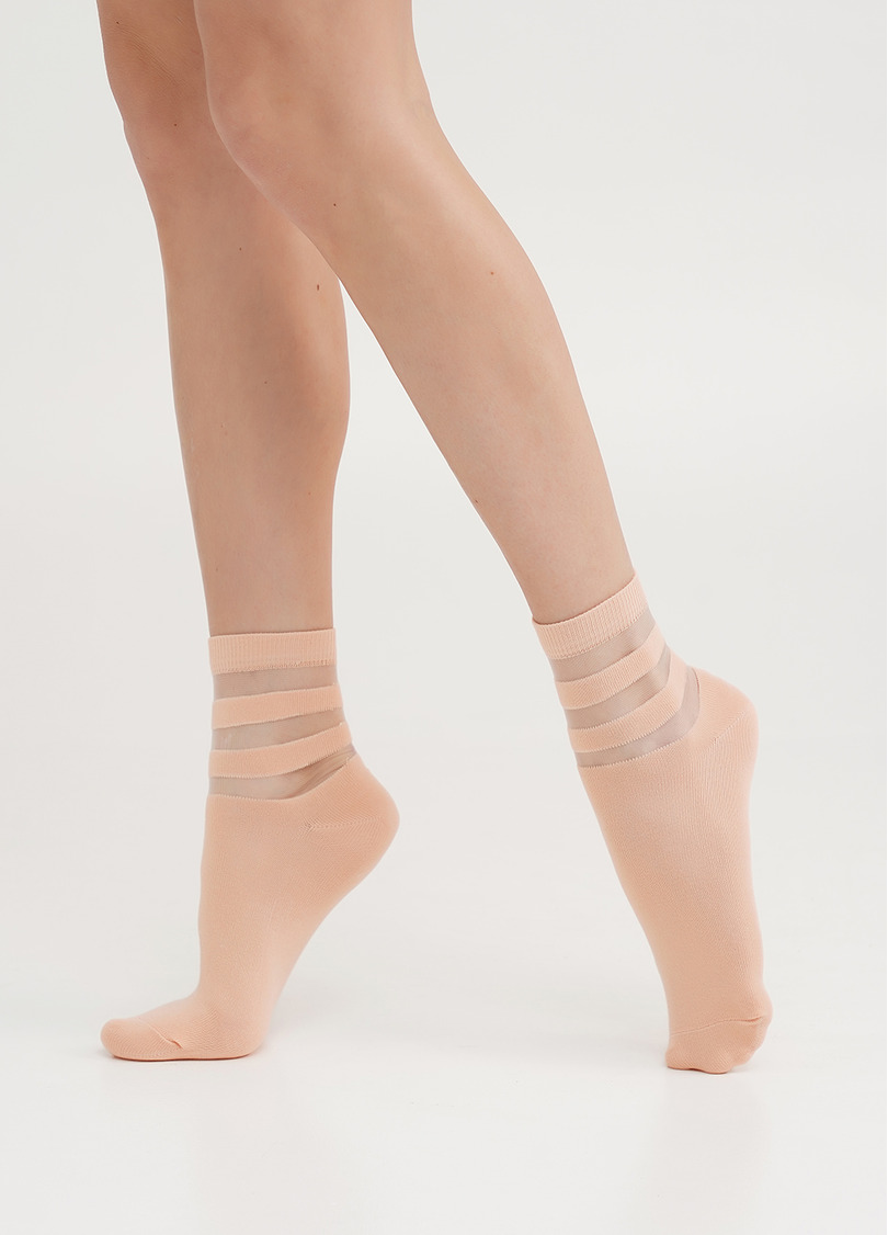 Хлопковые носки с прозрачными полосами WS2M/Mn-017 (WSM-017 calzino) powder (бежевый)