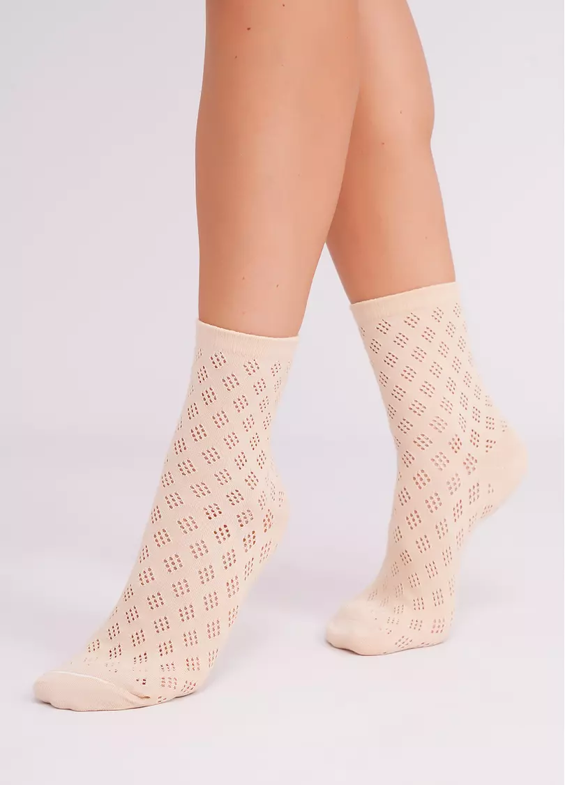 Высокие носки ажурные WS3 AIR 001 (V1) beige (бежевый)