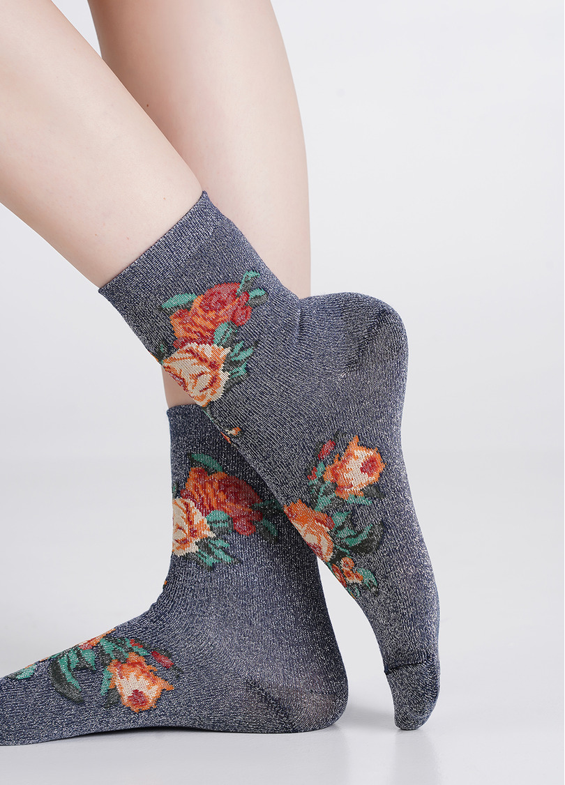 Женские носки с люрексом и розами WS3 ART DECO LUREX 001 dress blue/silver metallic (синий)