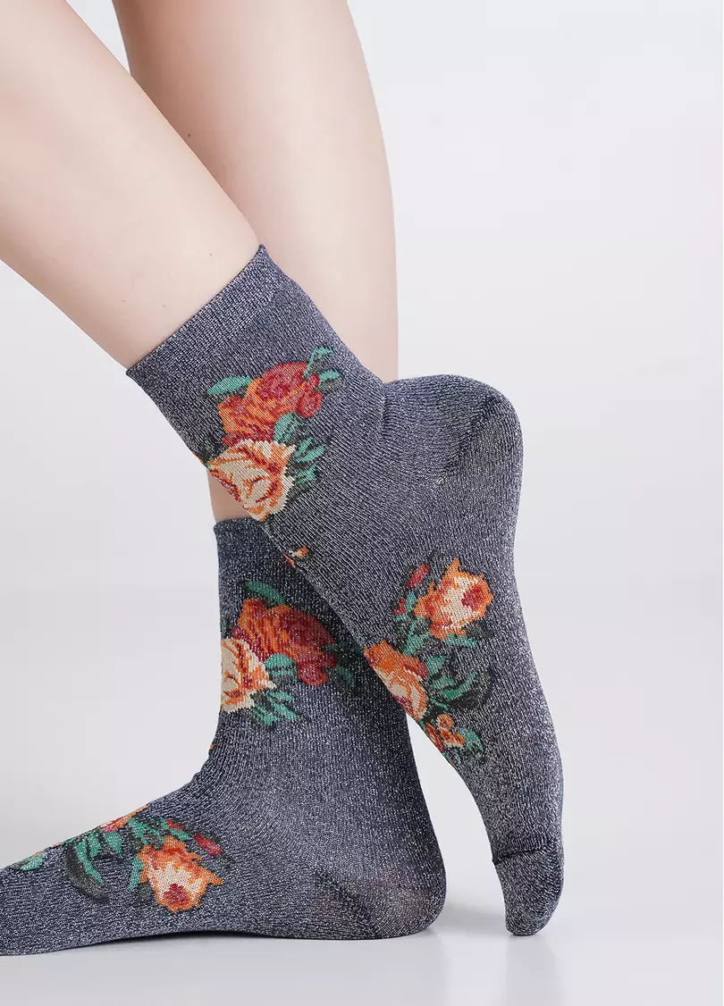 Женские носки с люрексом и розами WS3 ART DECO LUREX 001 dress blue/silver metallic (синий)