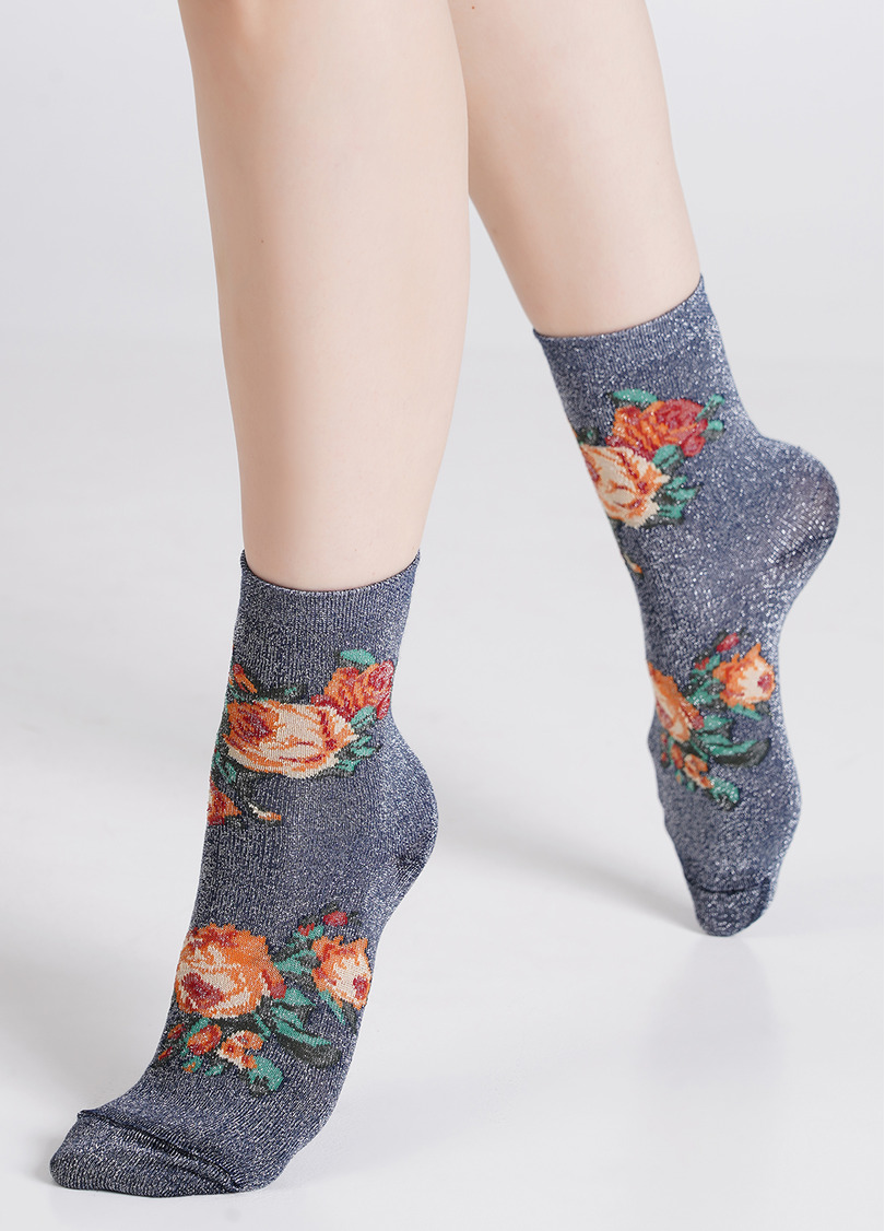 Женские носки с люрексом и розами WS3 ART DECO LUREX 001 dress blue/silver metallic (синий)